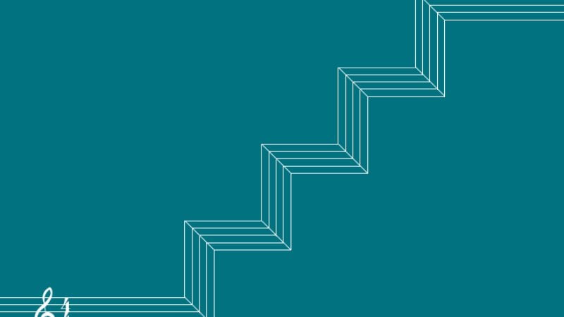 Header image, a musical stave rises to form 3d stairs