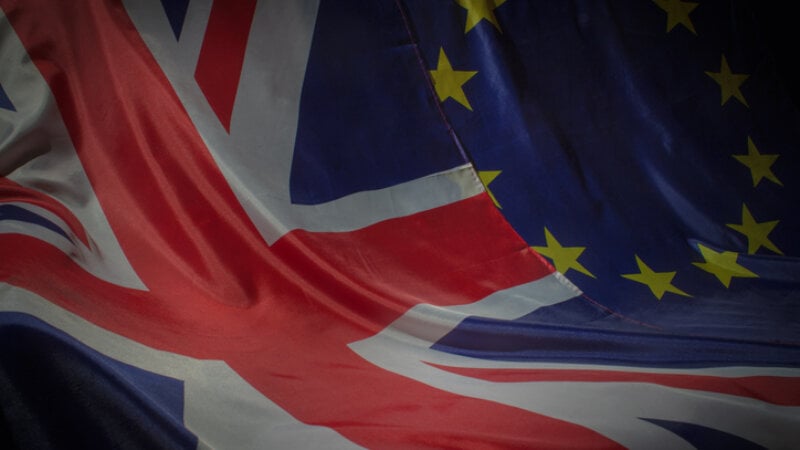 A union flag and an EU flag next to each other.